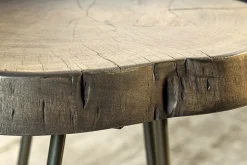 Runder Beistelltisch GOA 45cm grau Akazie Massivholz Baumscheibe Hairpin Legs Metall
