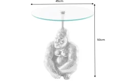 Runder Beistelltisch KONG 50cm silber Metall Glas Affenfigur Gorilla Skulptur