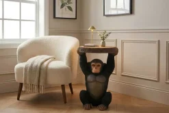 Runder Beistelltisch MONKEY 55cm schwarz grau Affen-Skulptur handmade