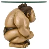 Runder Beistelltisch SUMO 30cm natur beige Skulptur handmade