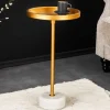 Runder Beistelltisch TRAYFUL 60cm gold Eisen weiß Marmorfuß handmade