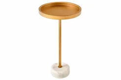 Runder Beistelltisch TRAYFUL 60cm gold Eisen weiß Marmorfuß handmade