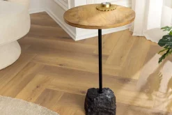 Runder Beistelltisch TRAYFUL 55cm natur Mangoholz Massivholz Marmorfuß Metall schwarz