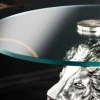 Runder Beistelltisch WILDLIFE LION 60cm silber antik Metall Glas Löwen Skulptur