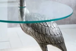 Runder Beistelltisch WILDLIFE HERON 90cm silber Metall Glas Fischreiher Skulptur handmade
