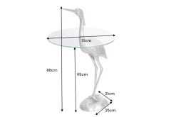 Runder Beistelltisch WILDLIFE HERON 90cm silber Metall Glas Fischreiher Skulptur handmade