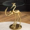Runder Beistelltisch WILDLIFE CRANE 55cm gold Glas Kranich-Skulptur handmade