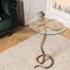 Runder Beistelltisch WILDLIFE SNAKE 65cm kupfer antik Metall Glas handmade