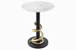 Runder Beistelltisch WILDLIFE SNAKE 55cm weiß Marmor gold schwarz Schlange Skulptur