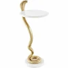 Runder Beistelltisch WILDLIFE COBRA 65cm gold weiß Marmor Schlangen-Skulptur handmade
