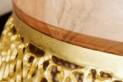 Runder Couchtisch ABSTRACT LEAF 75cm gold Metall massiv Akazienholz filigrane Handarbeit