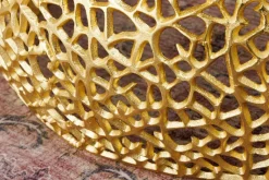 Runder Couchtisch ABSTRACT LEAF 75cm gold Metall massiv Akazienholz filigrane Handarbeit