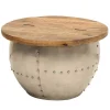 Runder Couchtisch DRUMP STORAGE 70cm natur silber Mangoholz mit Stauraum handmade Industrial