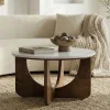 Runder Couchtisch ENSO 60cm weiß Marmor braun massiv Mangoholz