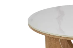 Runder Couchtisch ENSO 80cm weiß Marmor Keramik Eichenholz