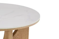 Runder Couchtisch ENSO 80cm weiß Marmor Keramik Eichenholz