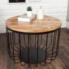 Runder Couchtisch FACTORY LOFT 60cm natur Mangoholz schwarzes Metallgestell handmade massiv