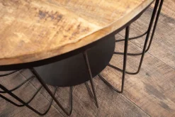 Runder Couchtisch FACTORY LOFT 60cm natur Mangoholz schwarzes Metallgestell handmade massiv
