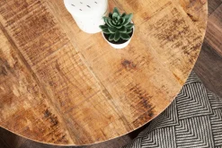 Runder Couchtisch FACTORY LOFT 60cm natur Mangoholz schwarzes Metallgestell handmade massiv