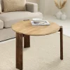Runder Couchtisch GATSBY 70cm braun Mangoholz mit echtem Travertin