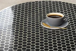 Runder Couchtisch HARMONY NATURE 60cm schwarz weiß gold mit Mosaik