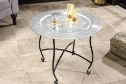 Runder Couchtisch MARRAKESCH 60cm silber Teetisch abnehmbares Tablett klappbar
