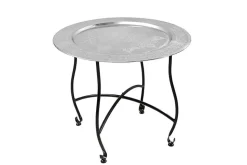 Runder Couchtisch MARRAKESCH 60cm silber Teetisch abnehmbares Tablett klappbar