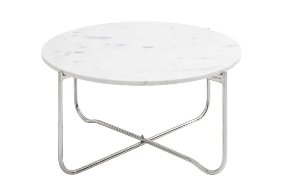 Runder Couchtisch NOBLE 65cm weiß Marmor abnehmbare Tischplatte klappbar silber Metall