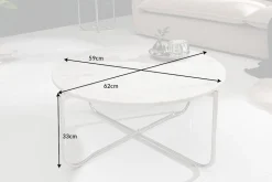 Runder Couchtisch NOBLE 65cm weiß Marmor abnehmbare Tischplatte klappbar silber Metall