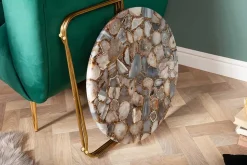 Runder Couchtisch NOBLE 65cm Edelstein Achat abnehmbare Tischplatte goldenes Metallgestell