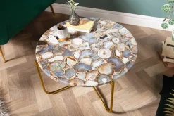 Runder Couchtisch NOBLE 65cm Edelstein Achat abnehmbare Tischplatte goldenes Metallgestell