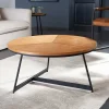 Runder Couchtisch OAK ELEGANCE 80cm Eiche Holz-Design schwarzes Metallgestell
