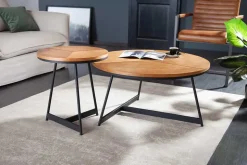 Runder Couchtisch OAK ELEGANCE 80cm Eiche Holz-Design schwarzes Metallgestell