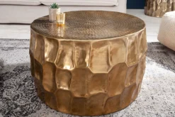 Runder Couchtisch ORGANIC ORIENT 70cm gold Metall Hammerschlag 3D-Design handmade