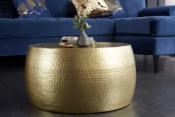 Runder Couchtisch ORIENT III 60cm gold Metall Hammerschlag Design handmade