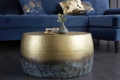 Runder Couchtisch ORIENT III 60cm gold Metall mit Patina Hammerschlag Design handmade