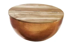Runder Couchtisch ORIENT STORAGE 60cm kupfer Hammerschlag handmade Akazienholz mit Stauraum