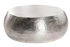 Runder Couchtisch ORIENT 80cm silber Metall Aluminium Hammerschlag Design handmade