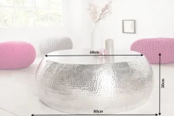 Runder Couchtisch ORIENT 80cm silber Metall Aluminium Hammerschlag Design handmade