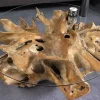 Runder Couchtisch ROOT 100cm natur Teak Massivholz aus Wurzelholz mit Glasplatte