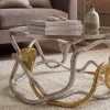 Runder Couchtisch SNAKE 70cm gold silber Metall Schlangen-Skulptur Glasplatte