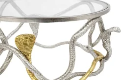 Runder Couchtisch SNAKE 70cm gold silber Metall Schlangen-Skulptur Glasplatte