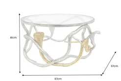 Runder Couchtisch SNAKE 70cm gold silber Metall Schlangen-Skulptur Glasplatte