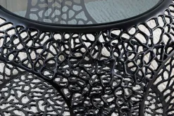 Runder Couchtisch SPIN 75cm schwarz Schwarzglas Metall mit Stauraum handmade