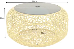 Runder Couchtisch SPIN 75cm gold Schwarzglas Metall mit Stauraum handmade