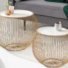 Runder Couchtisch STORAGE 40cm gold weiß Metall Tablett Beistelltisch mit Stauraum handmade