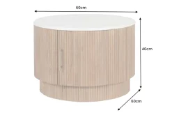 Runder Couchtisch TRES CHIC 60cm weiß Marmor natur Mangoholz mit Stauraum