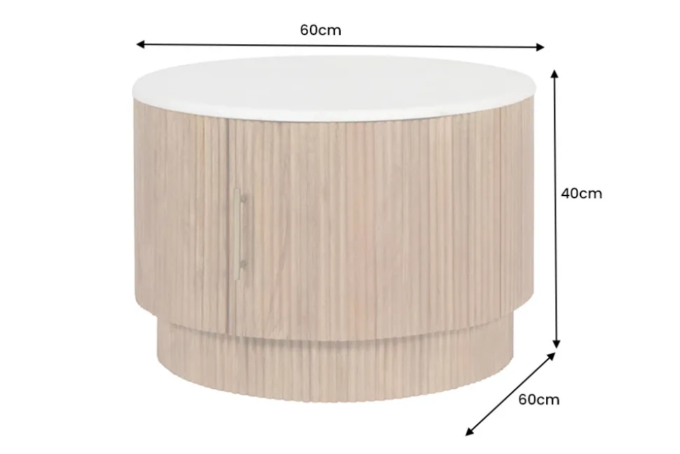 Runder Couchtisch TRES CHIC 60cm weiß Marmor natur Mangoholz mit Stauraum