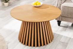 Runder Couchtisch VALHALLA WOOD 70cm natur Eichenholz Säulenfuß