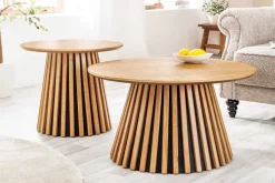 Runder Couchtisch VALHALLA WOOD 70cm natur Eichenholz Säulenfuß